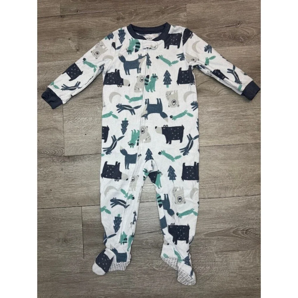 3 Pack Footed Zip Pajama Sleepers 24 Months Red Animal Monkey Bundle